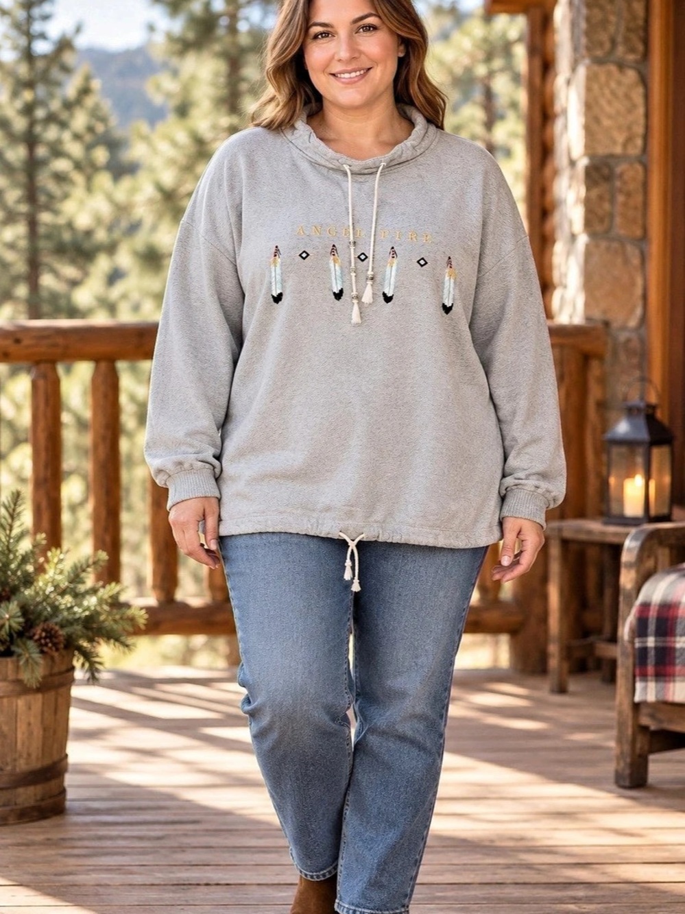 Lifestyles Angel Fire Feather Embroidered Gray Sweatshirt XL USA